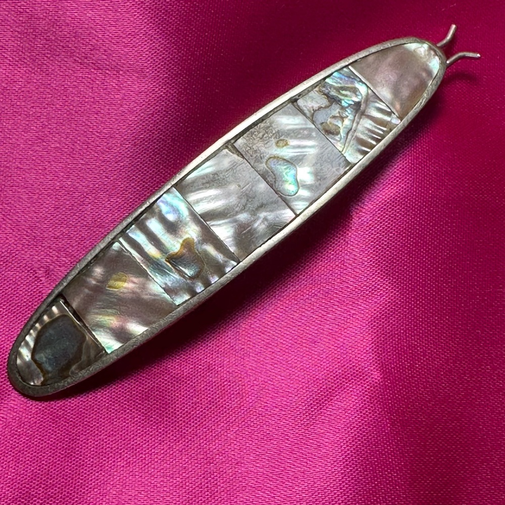 Vintage Alpaca Silver with Abalone Inlay Hair Clip